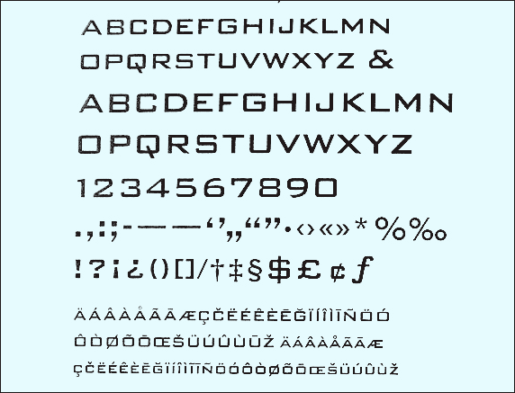 Character set of Linotype's first digital Bank Gothic