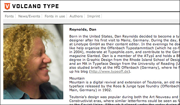 Dan Reynolds' profile page at Volcano Type.