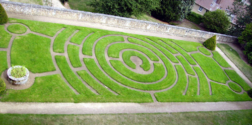 Garden below Chartres Cathedral, with the letter C