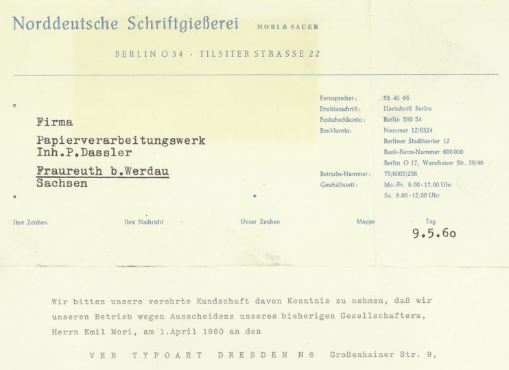 Norddeutsche Schriftgießerei letterhead 1960