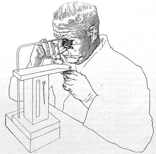 Illustrated portrait of the punchcutter Otto Erler at work