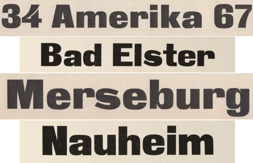 Comparison showing two 48 and 60pt extensions to the Zeitungs-Grotesque design’s size range. 