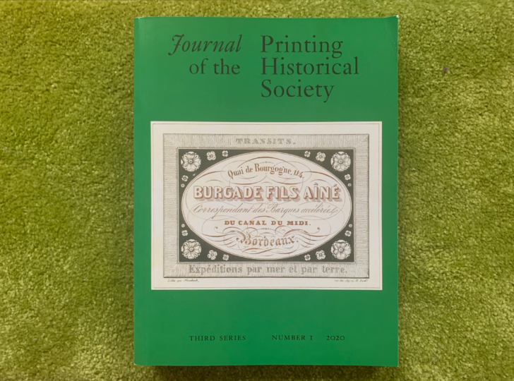 Journal of the Printing Historical Society, Third Series, Number 1 (2020), front cover