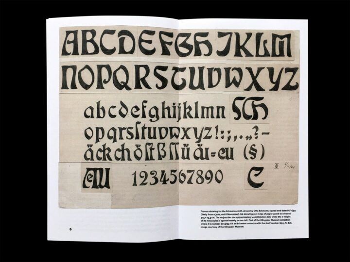 Spread reproducing an Otto Eckmann drawing for his typeface’s design.