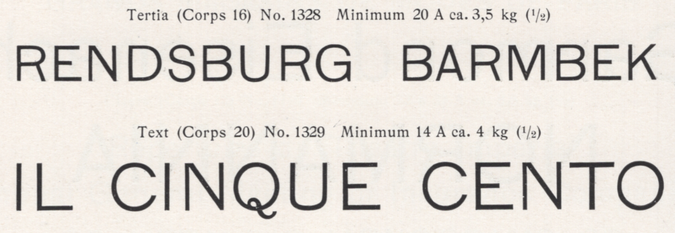 Lapidar-Versalien 16pt and 20pt from the 1902 catalog from E.J. Genzsch GmbH in Munich