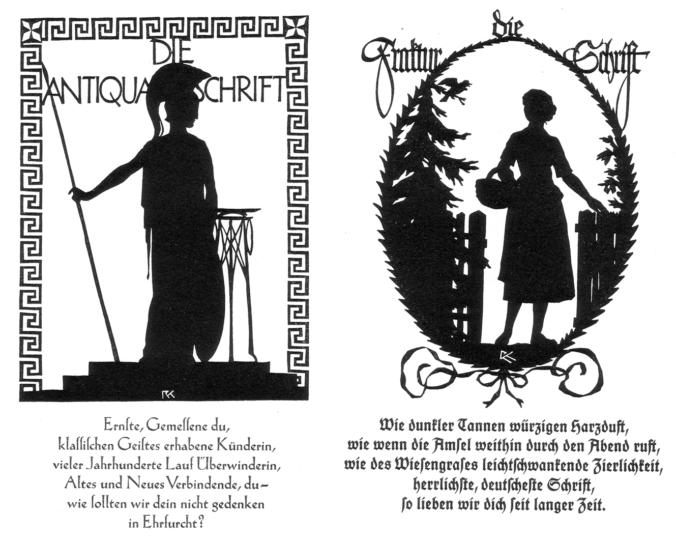 Rudolf Koch paper-cut silhouettes Die Antiqua Schrift and die Fraktur Schrift