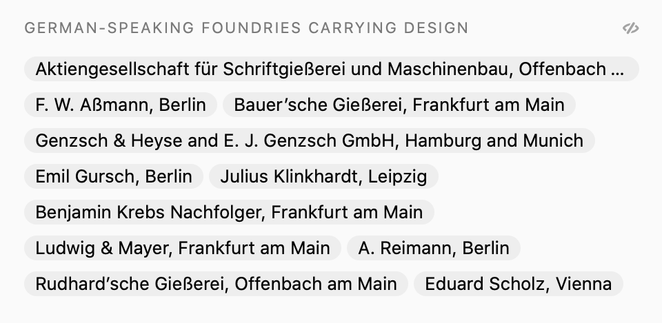 The eleven typefoundries that sold Genzsch & Heyse’s Lapidar-Versalien design in Germany and Austria during the 19th century