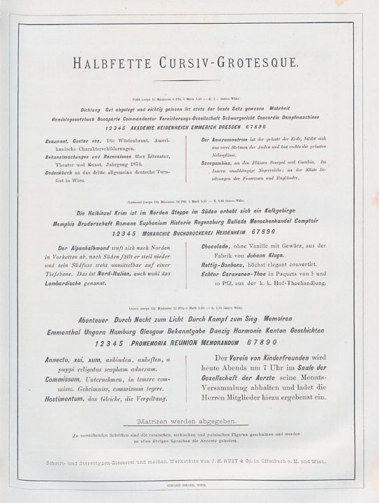 Halbfette Cursiv-Grotesque specimen sheet for 8, 10 and 12pt sizes 1875 J. H. Rust & Co.