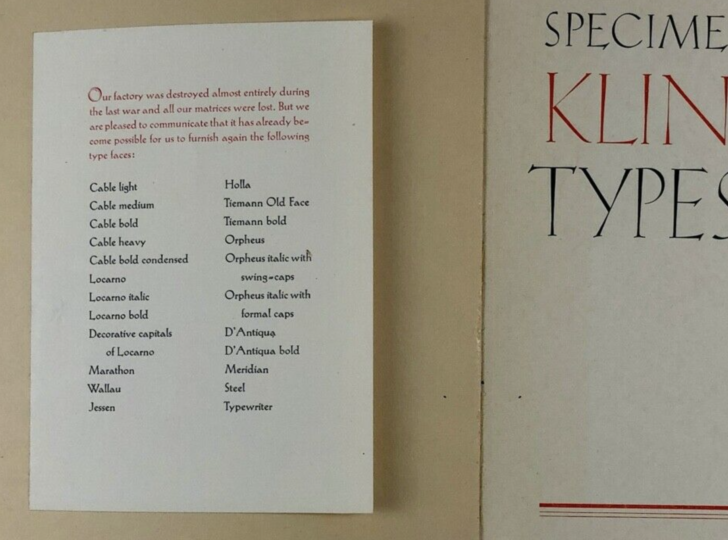 Specimen of Klingspor Types