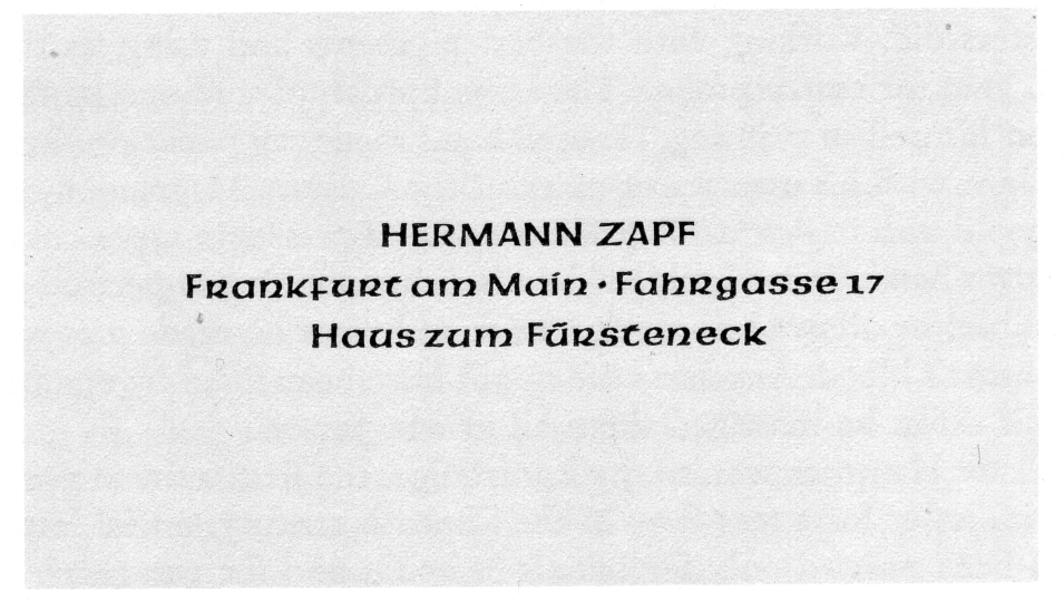 Hermann Zapf’s first business card, composed with the Pindar typeface