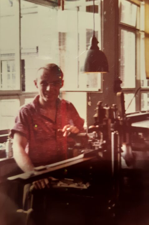 Manfred Weber, typecaster at H. Berthold AG, early 1960.