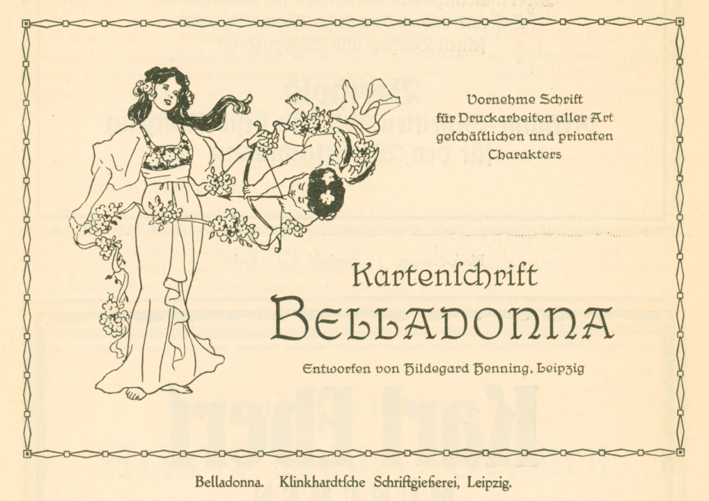 Advertisement for Kartenschrift Belladonna entworfen von Hildegard Henning in Leipzig