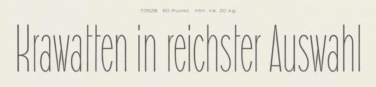 Specimen of Berthold’s Flamingo typeface, designed by Louis Oppenheim.