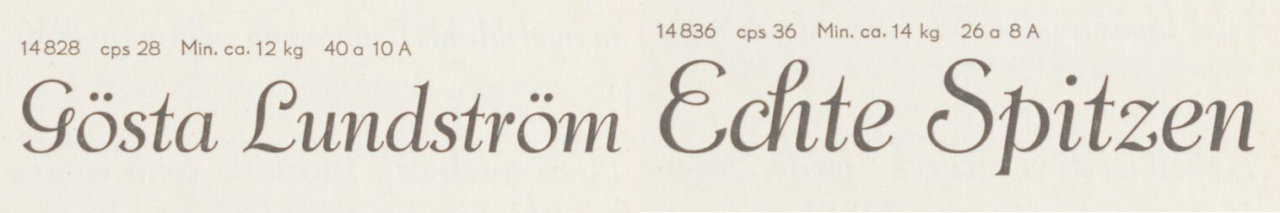 Specimen of Berthold’s Jacobea typeface, designed by Martin Jacoby-Boy.